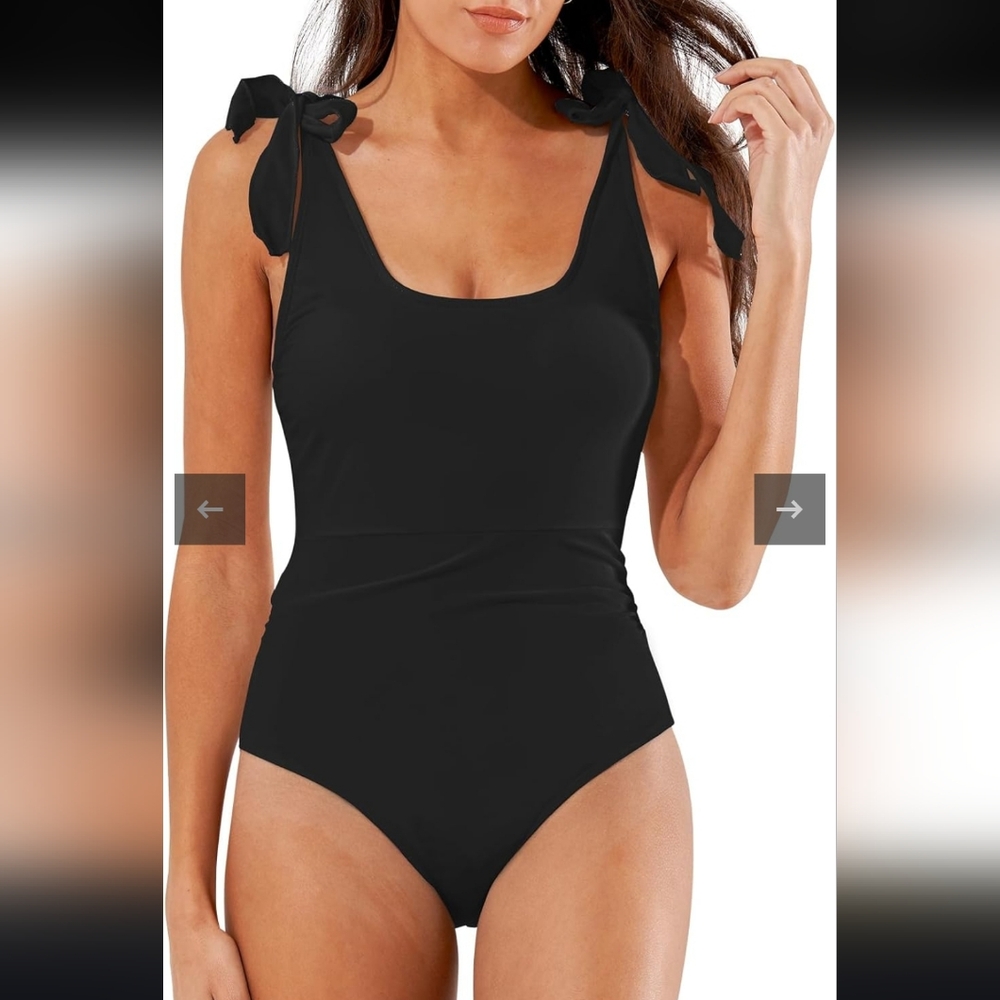 🔥Chic Black One-Piece Swimsuit with Tie Straps